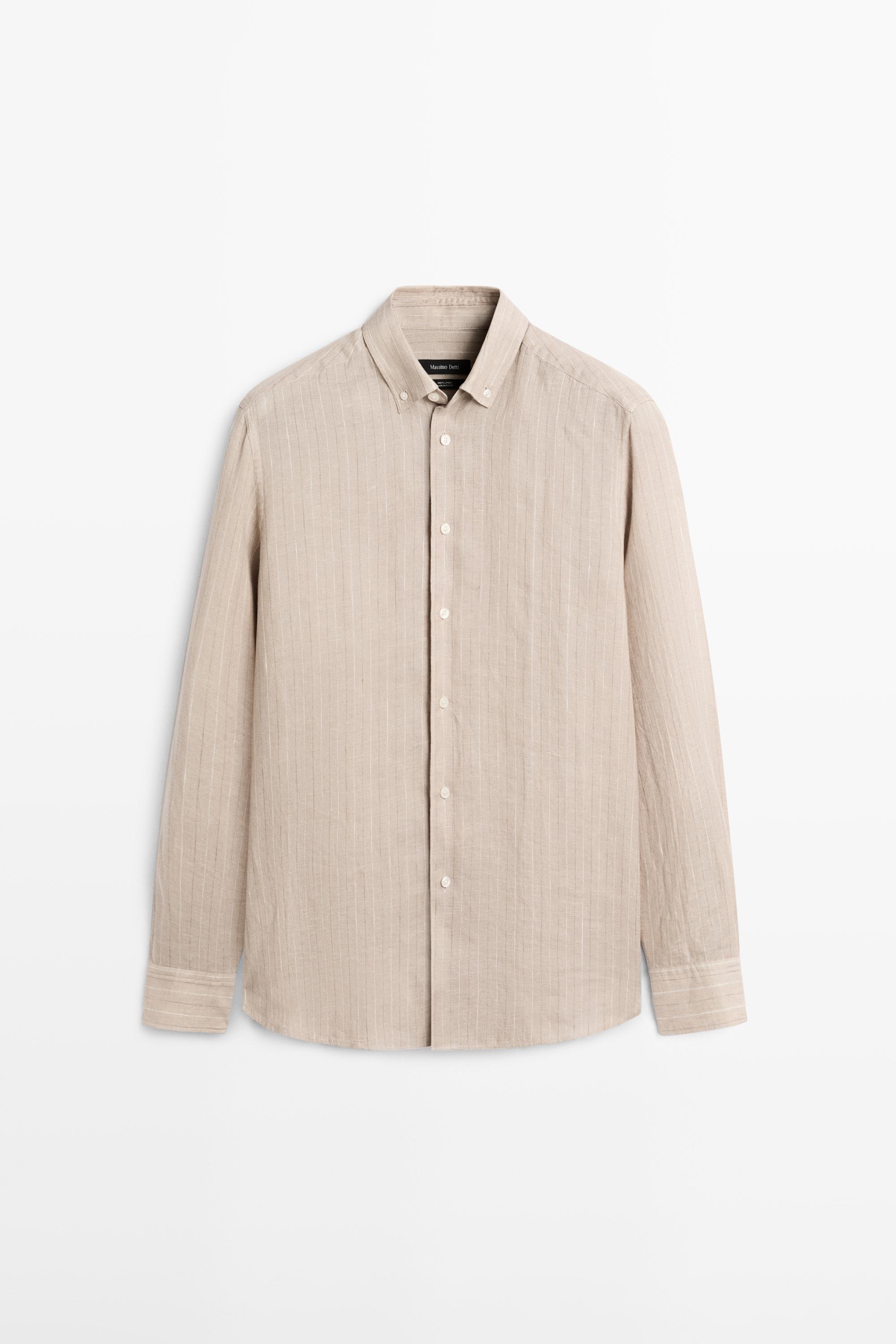 Chemise slim 100 % lin à rayures